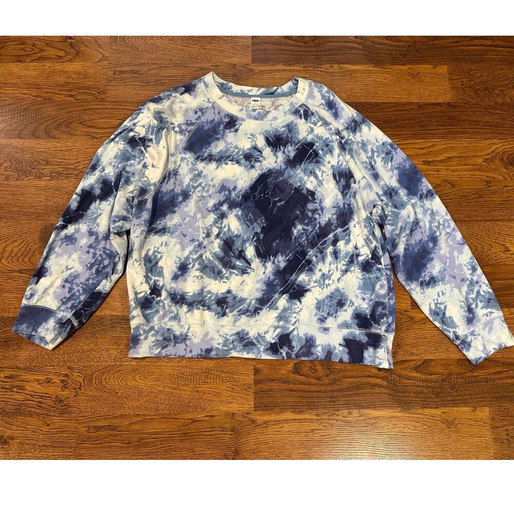 Old Navy Women's Oversized Tie Dye Cotton Sweatshirt Blue White Size Medium